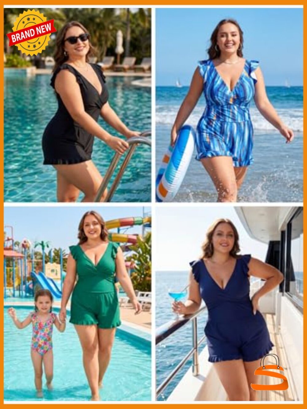 Plus Size One Piece Swimsuit with Pockets Modest Swim Romper Full Coverage - Picture 6 of 7